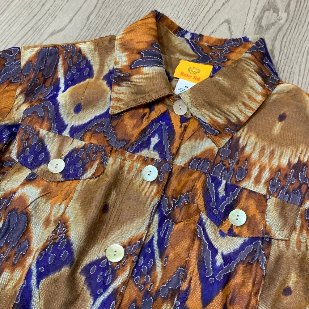 Ruby Rd. Multicolor‎ Abstract Print Button Up Blazer Top Womens 10 Career Casual